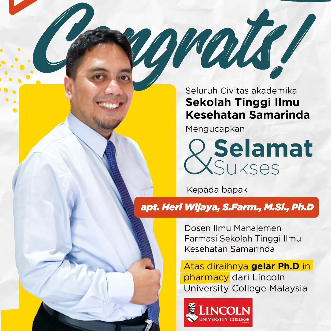 Read more about the article CONGRATULATIONS, Selamat Kepada Bapak apt. Heri Wijaya, S.Farm., M.Si., Ph.D Atas Gelar Doktor yang Telah Diraih